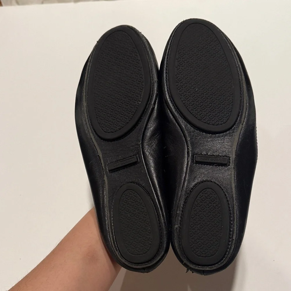 Tory Burch Black Flats with Gold Emblem